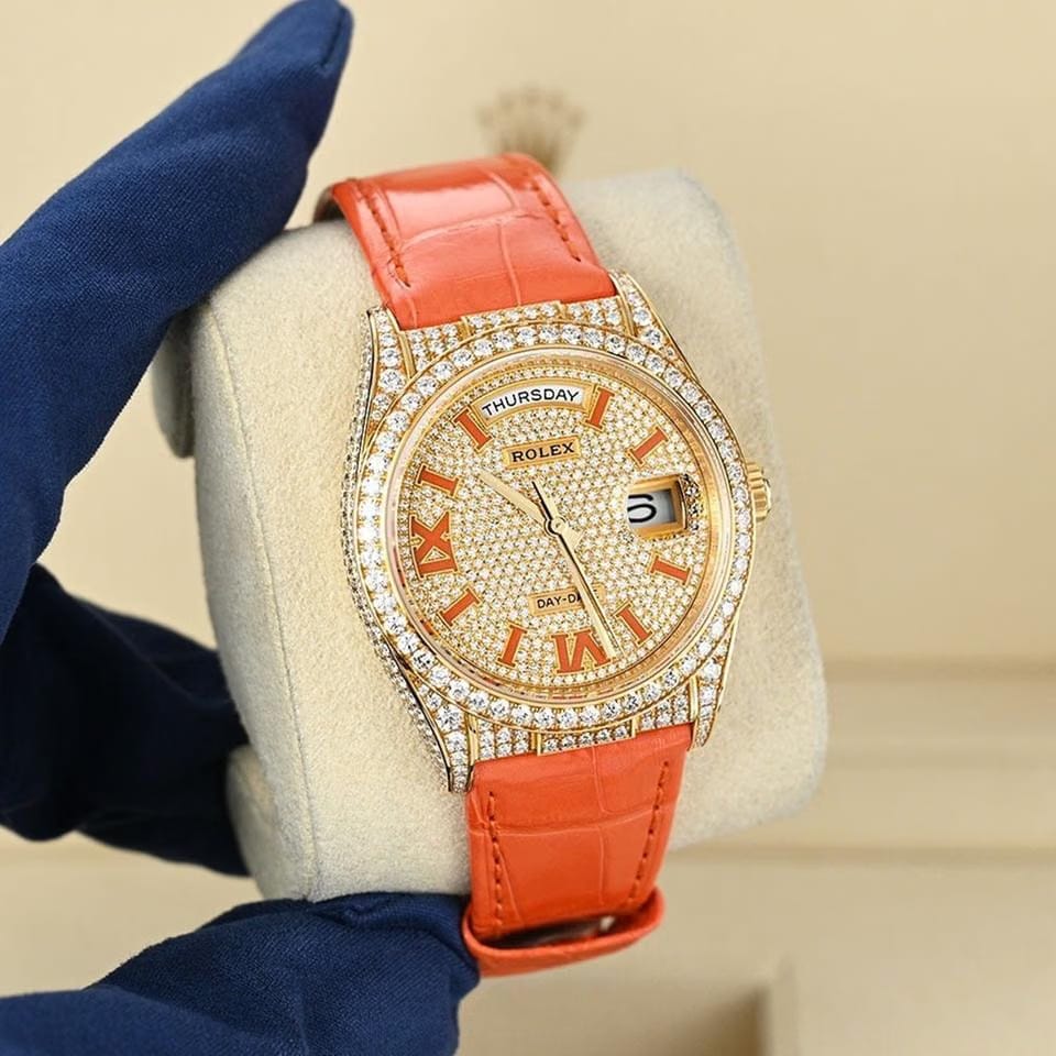 Rolex | Day-Date | 128158RBR | Yellow gold | 36 mm | Leather | Automatic