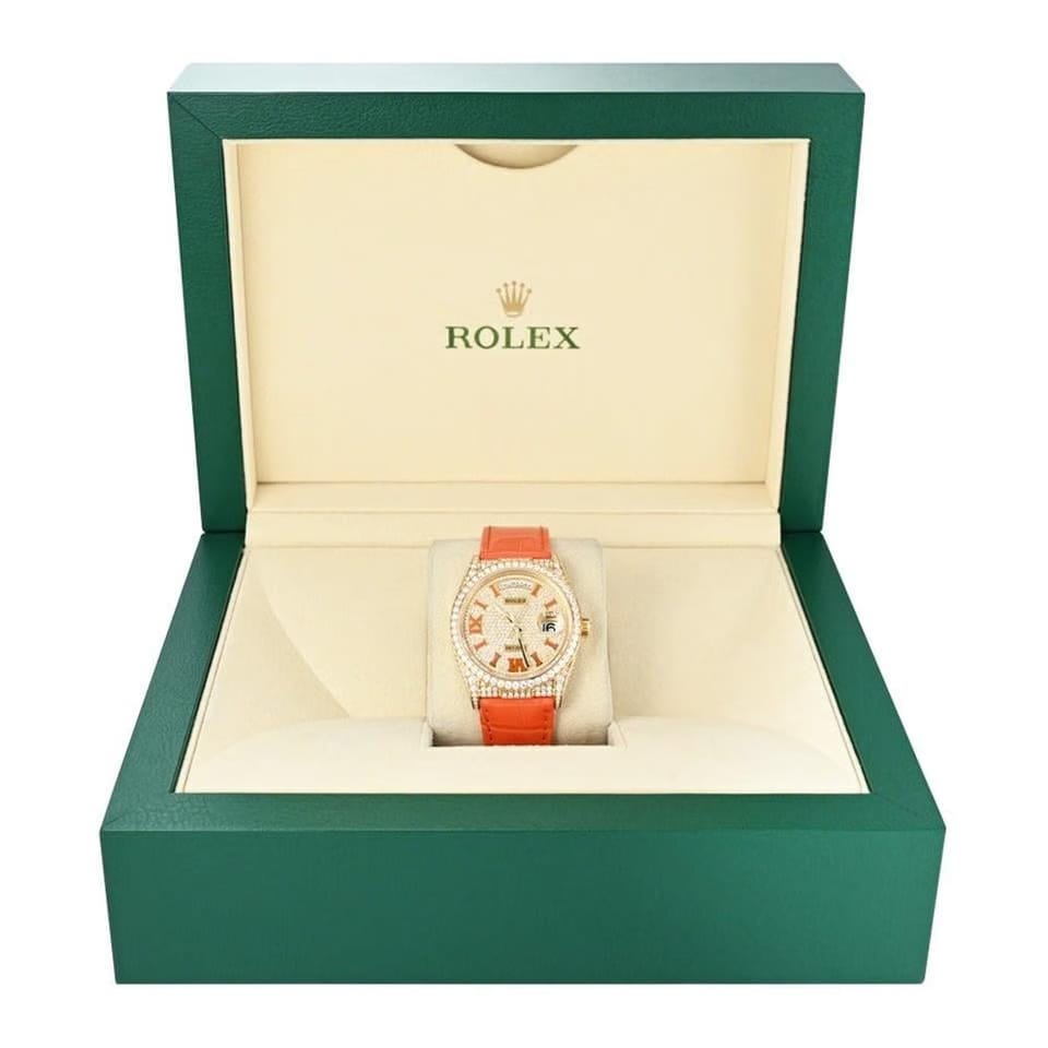 Rolex | Day-Date | 128158RBR | Yellow gold | 36 mm | Leather | Automatic
