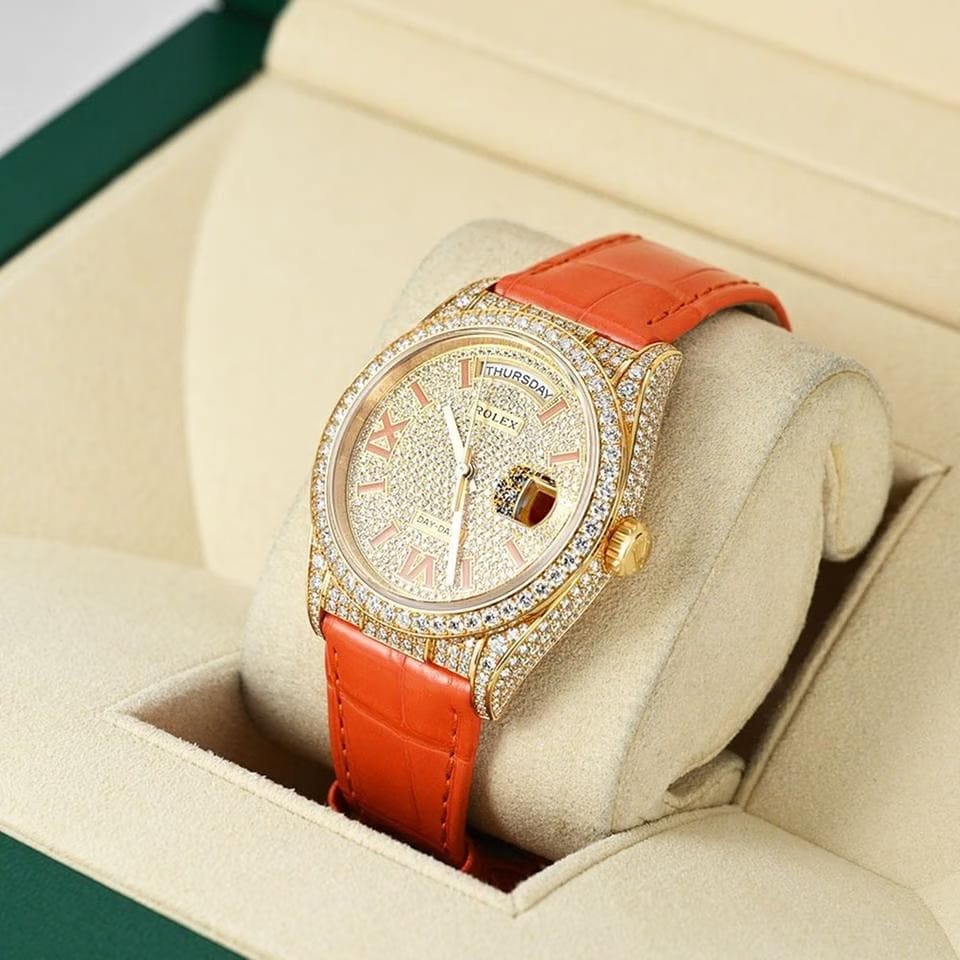 Rolex | Day-Date | 128158RBR | Yellow gold | 36 mm | Leather | Automatic