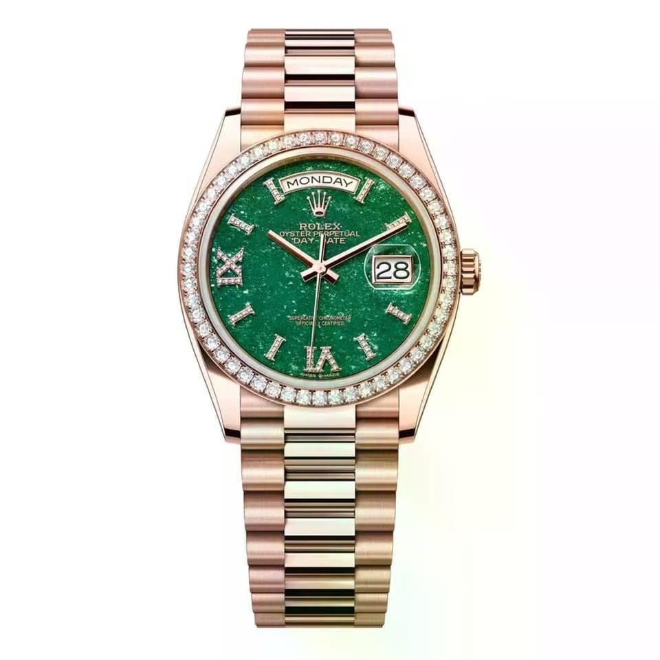 Rolex | Day-Date | 128345RBR-0068 | 36 mm | Rose gold | Green | Automatic