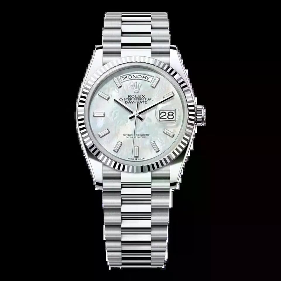 Rolex | Day-Date | 128236-0021 | 36 mm | Platinum | Mother of pearl | Automatic