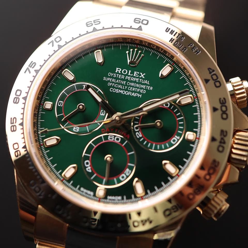 Rolex | Daytona | 116508 | Yellow gold | 40 x 47.3 mm | Yellow gold | Green | Automatic