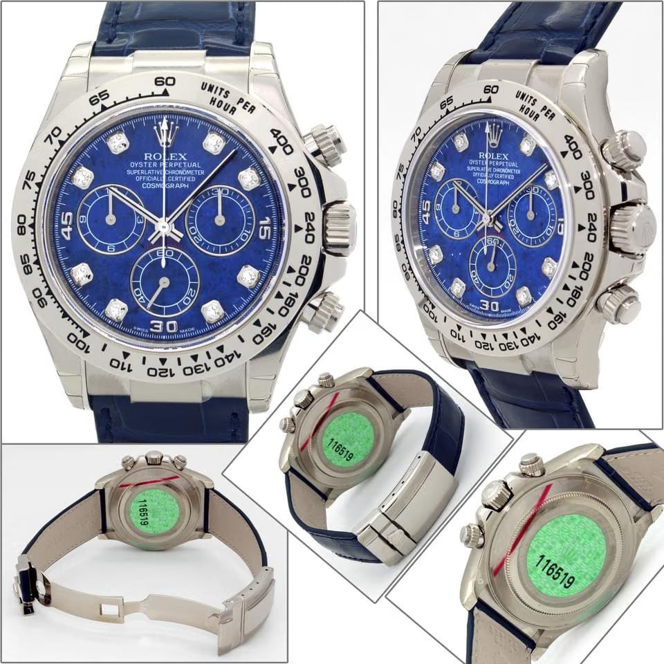 Rolex | Daytona | 116519 | White gold | 40 mm | Crocodile skin | Blue | Automatic