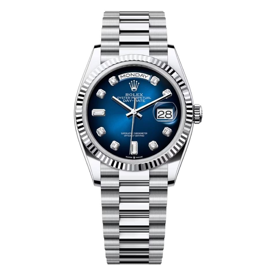 Rolex | Day-Date | 128236-0005 | 36 mm | Platinum | Blue | Automatic