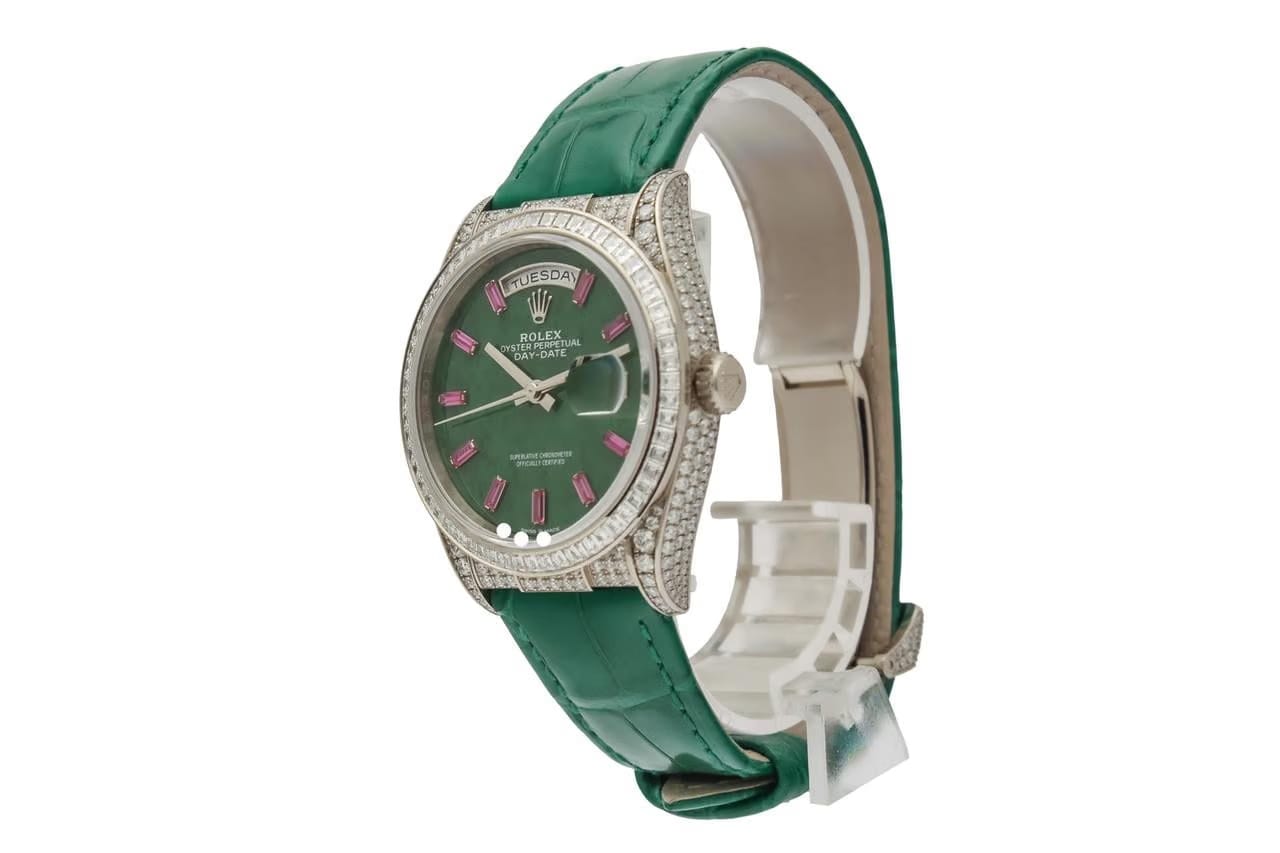 Rolex | Day-Date | 128459TBR | White gold | Crocodile skin | Green | Automatic