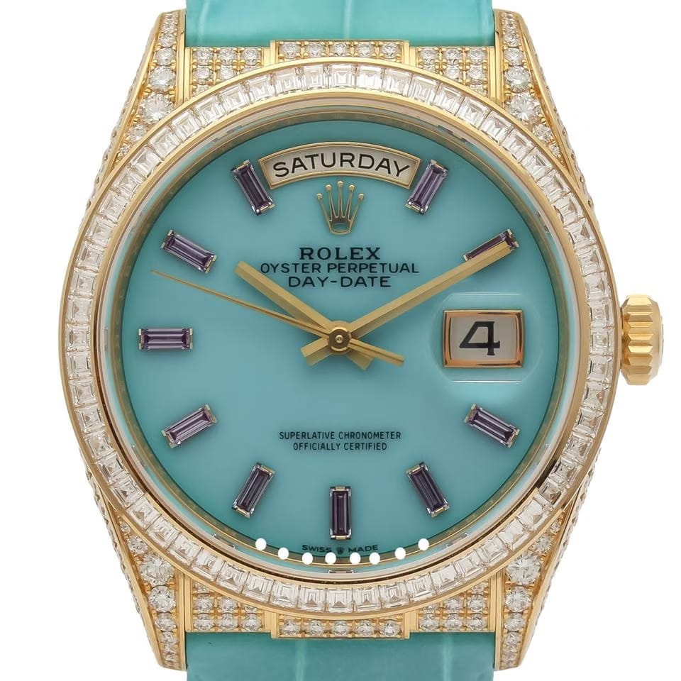 Rolex | Day-Date | 128458tbr | Yellow gold | 36 mm | Blue | Automatic