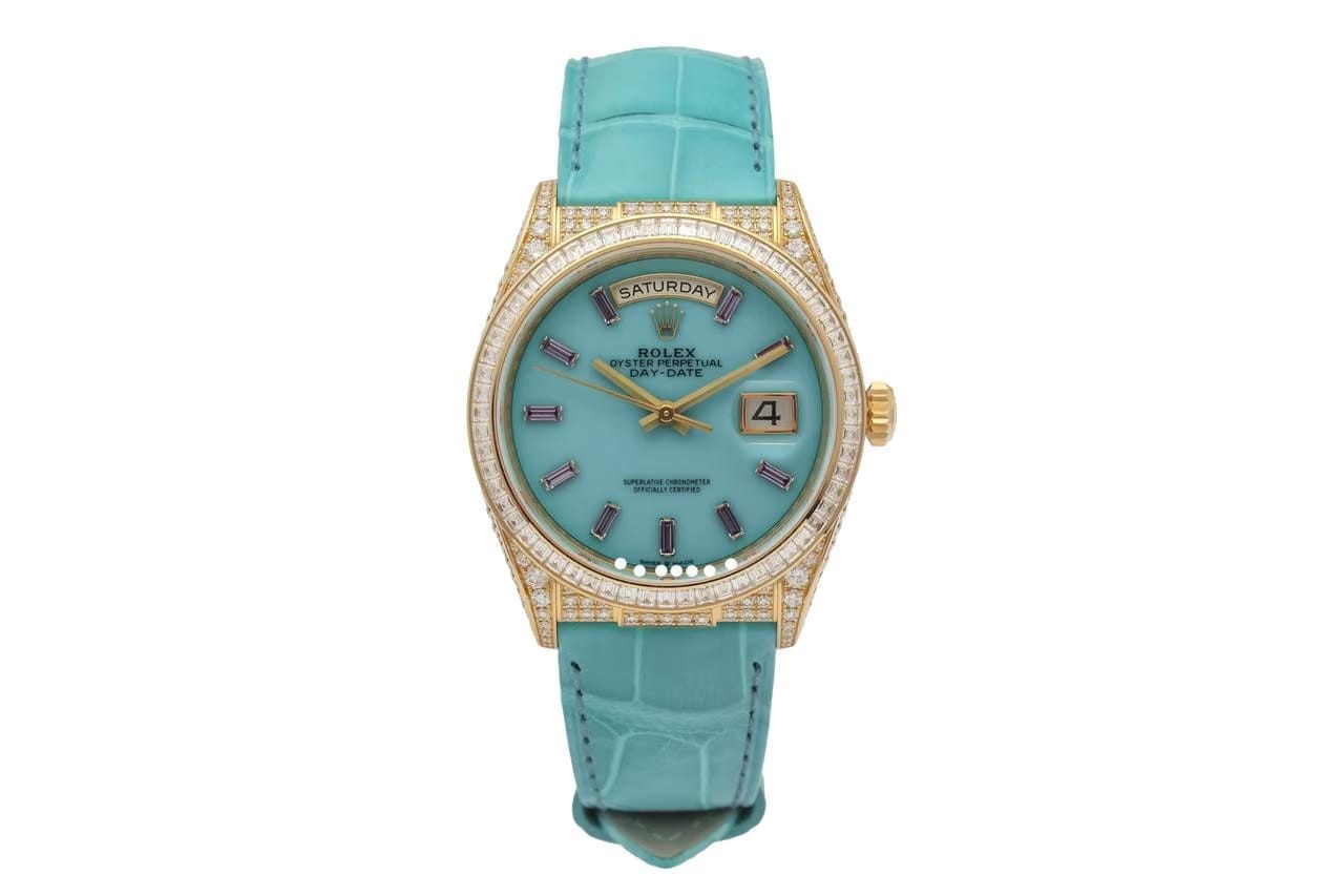 Rolex | Day-Date | 128458tbr | Yellow gold | 36 mm | Blue | Automatic