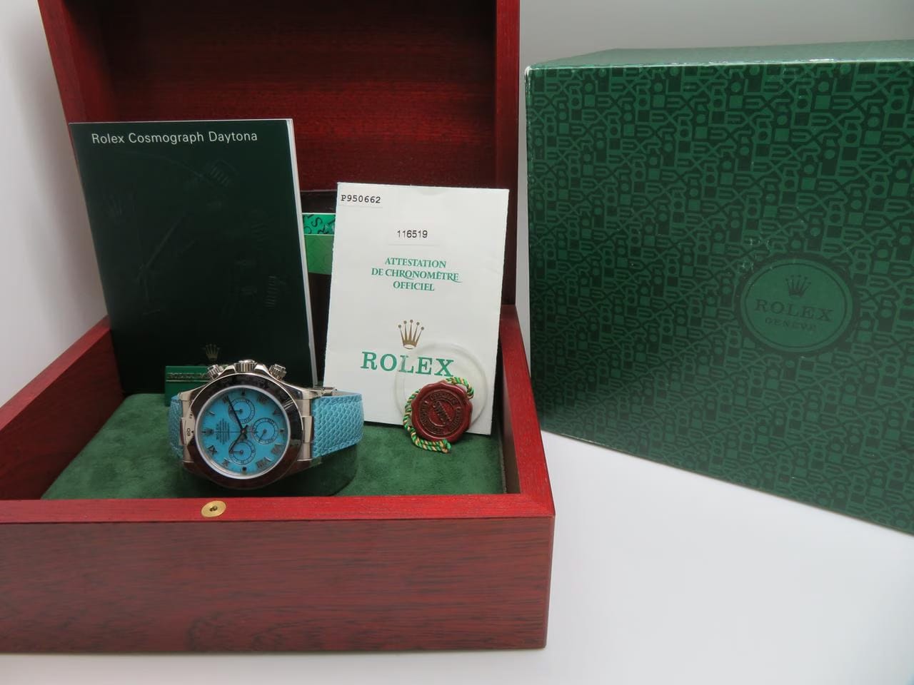 Rolex | Daytona | 116519 | White gold | 40 x 48 mm | Lizard skin | Turquoise | Automatic