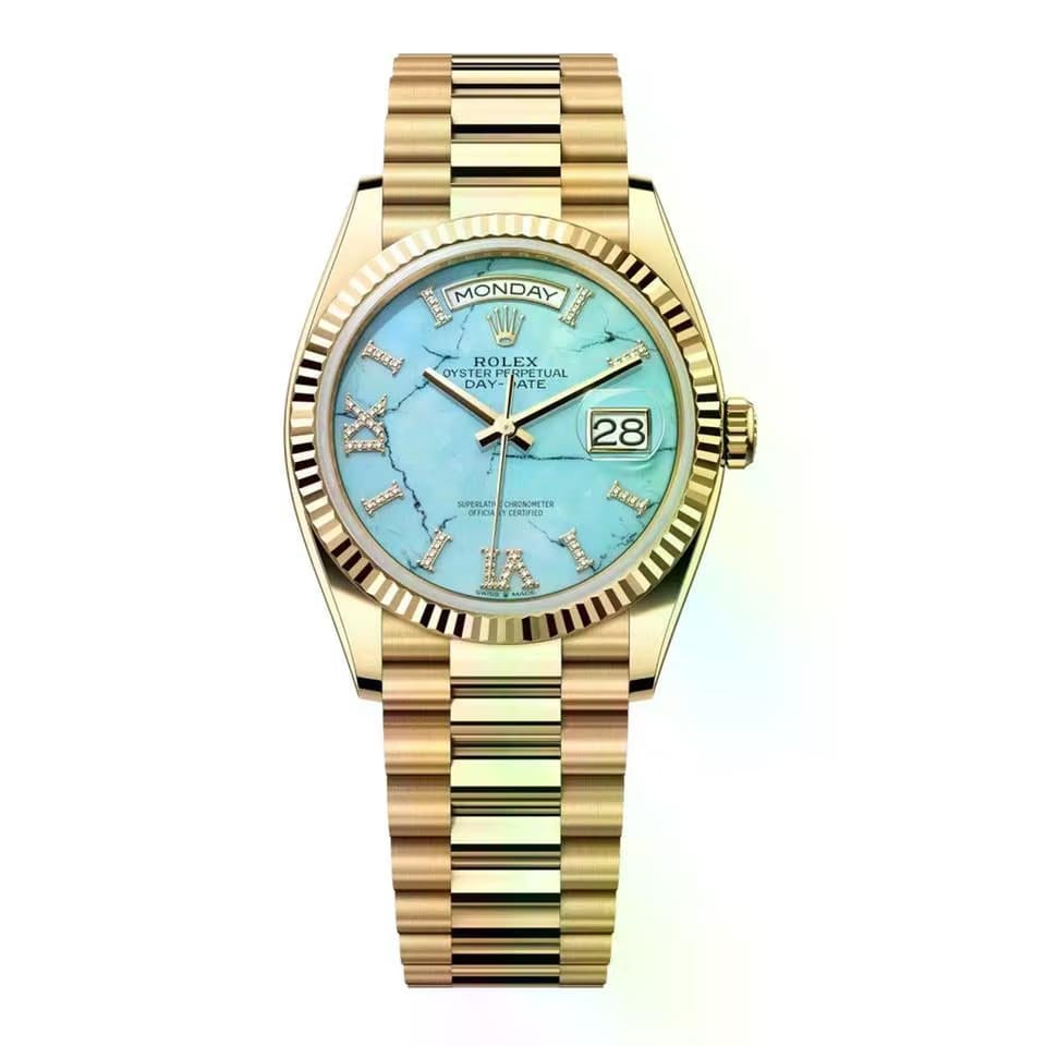 Rolex | Day-Date | 128238-0071 | 36 mm | Yellow gold | Turquoise | Automatic