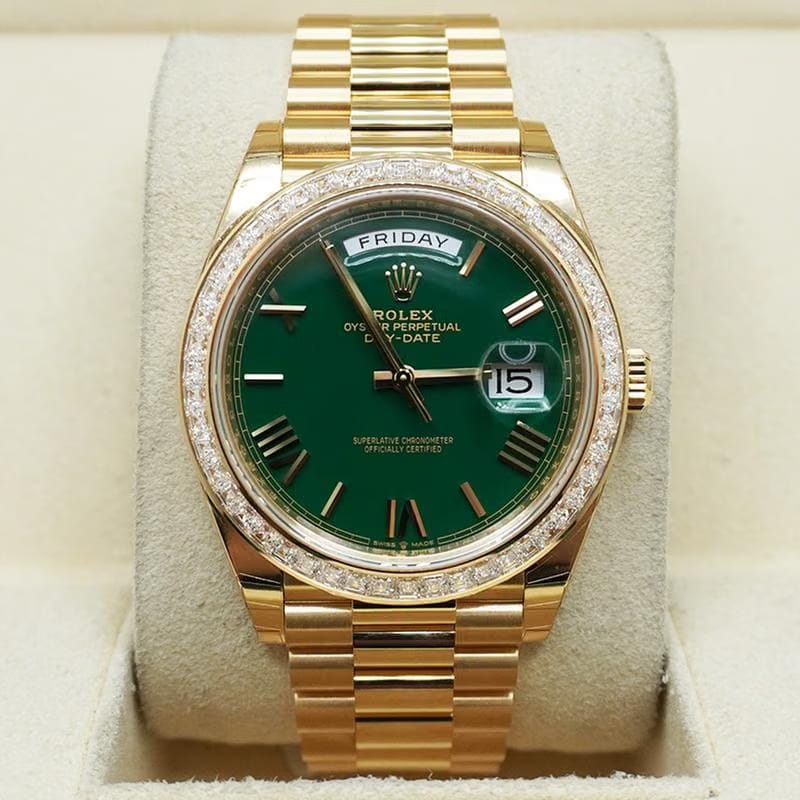 Rolex | Day-Date | 228398TBR | Yellow gold | 40mm mm | Yellow gold | Green | Automatic