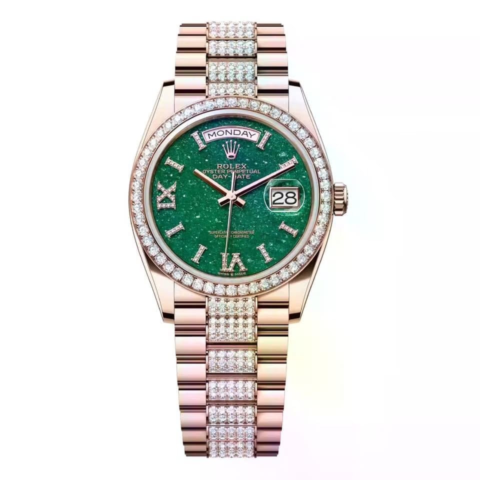 Rolex | Day-Date | 128345RBR-0069 | 36 mm | Rose gold | Green | Automatic