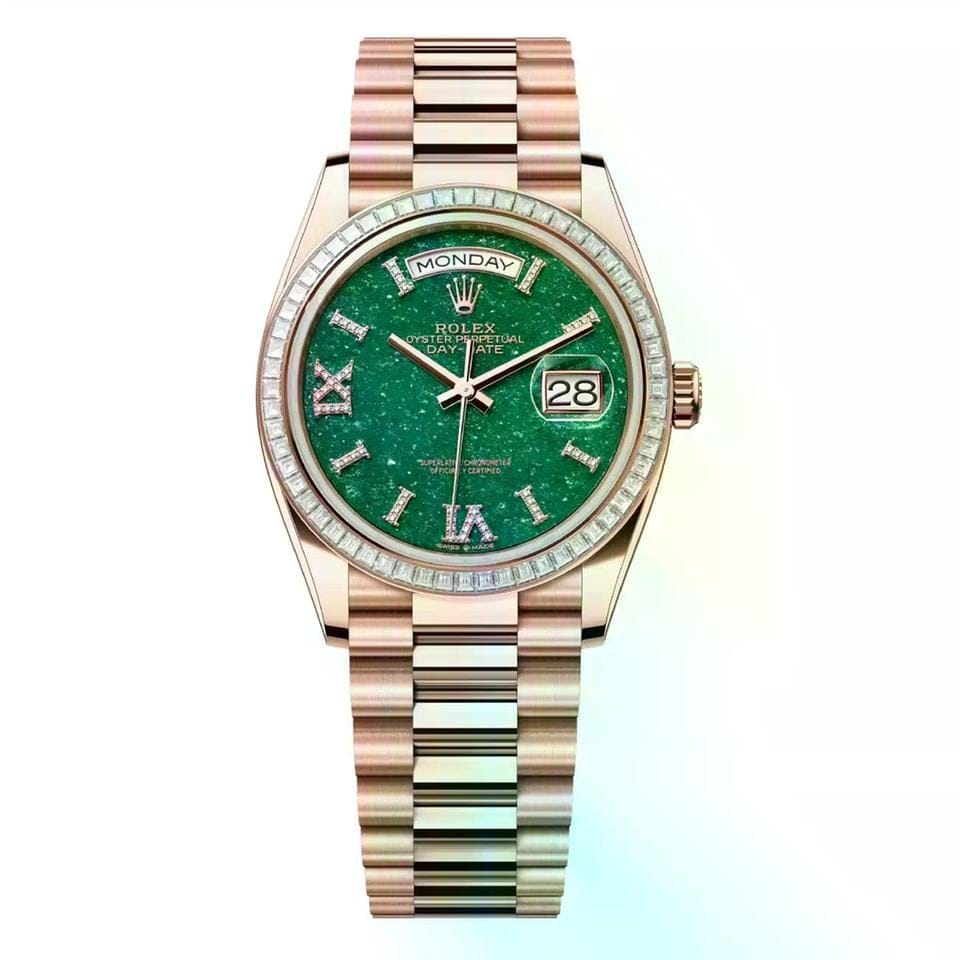Rolex | Day-Date | 128395TBR-0020 | 36 mm | Rose gold | Green | Automatic