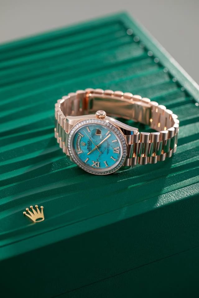 Rolex | Day-Date | 128395TBR | Rose gold | 36 mm | Rose gold | Blue | Automatic