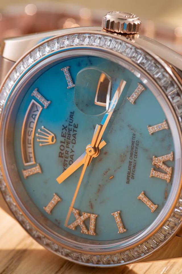 Rolex | Day-Date | 128395TBR | Rose gold | 36 mm | Rose gold | Blue | Automatic