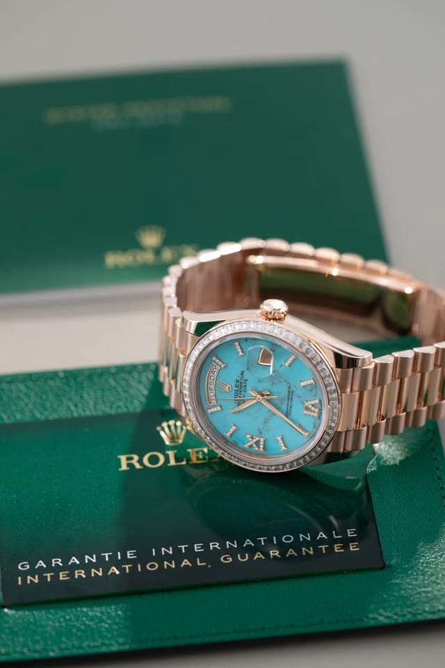 Rolex | Day-Date | 128395TBR | Rose gold | 36 mm | Rose gold | Blue | Automatic