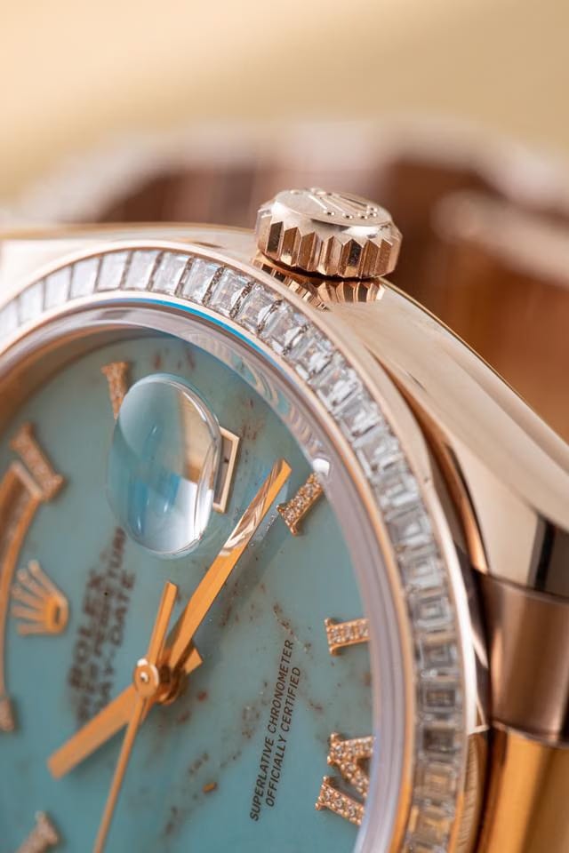 Rolex | Day-Date | 128395TBR | Rose gold | 36 mm | Rose gold | Blue | Automatic