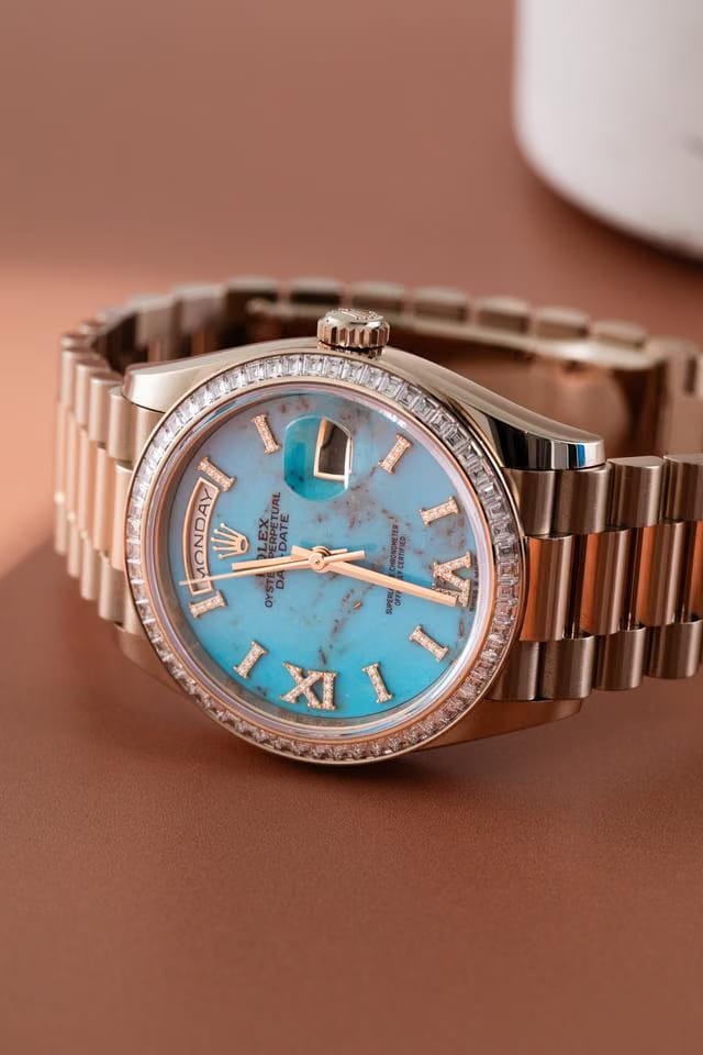 Rolex | Day-Date | 128395TBR | Rose gold | 36 mm | Rose gold | Blue | Automatic