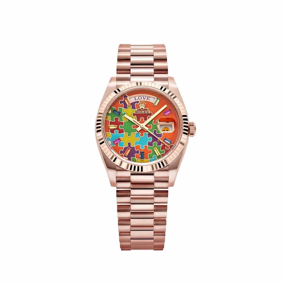 Rolex | Day-Date | 128235 | Rose gold | 36 mm | Rose gold | Orange | Automatic