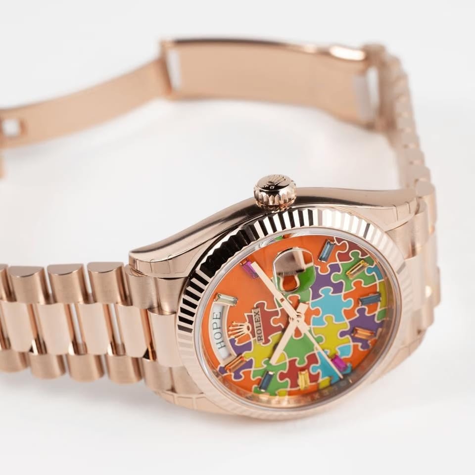 Rolex | Day-Date | 128235 | Rose gold | 36 mm | Rose gold | Orange | Automatic