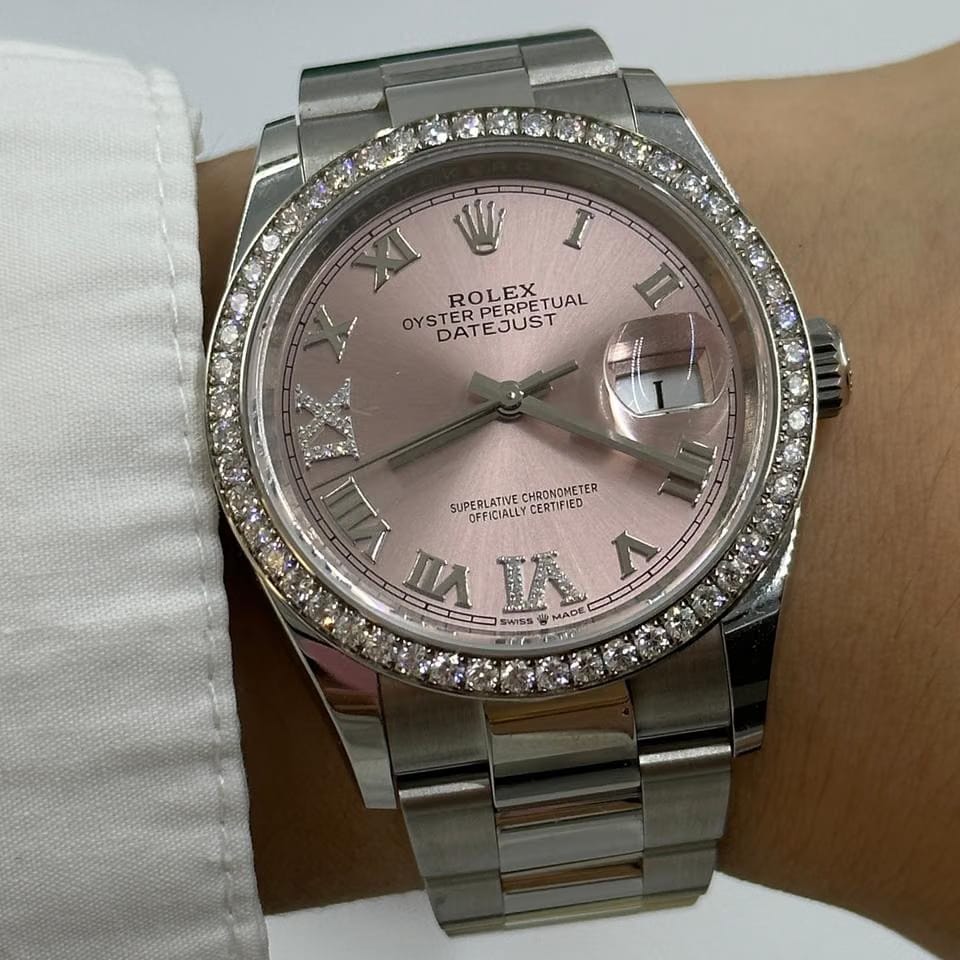 Rolex Datejust 36mm VIIX Pink Roman Dial Diamonds Bezel Oyster 126284 RBR PINK VIIX OYS