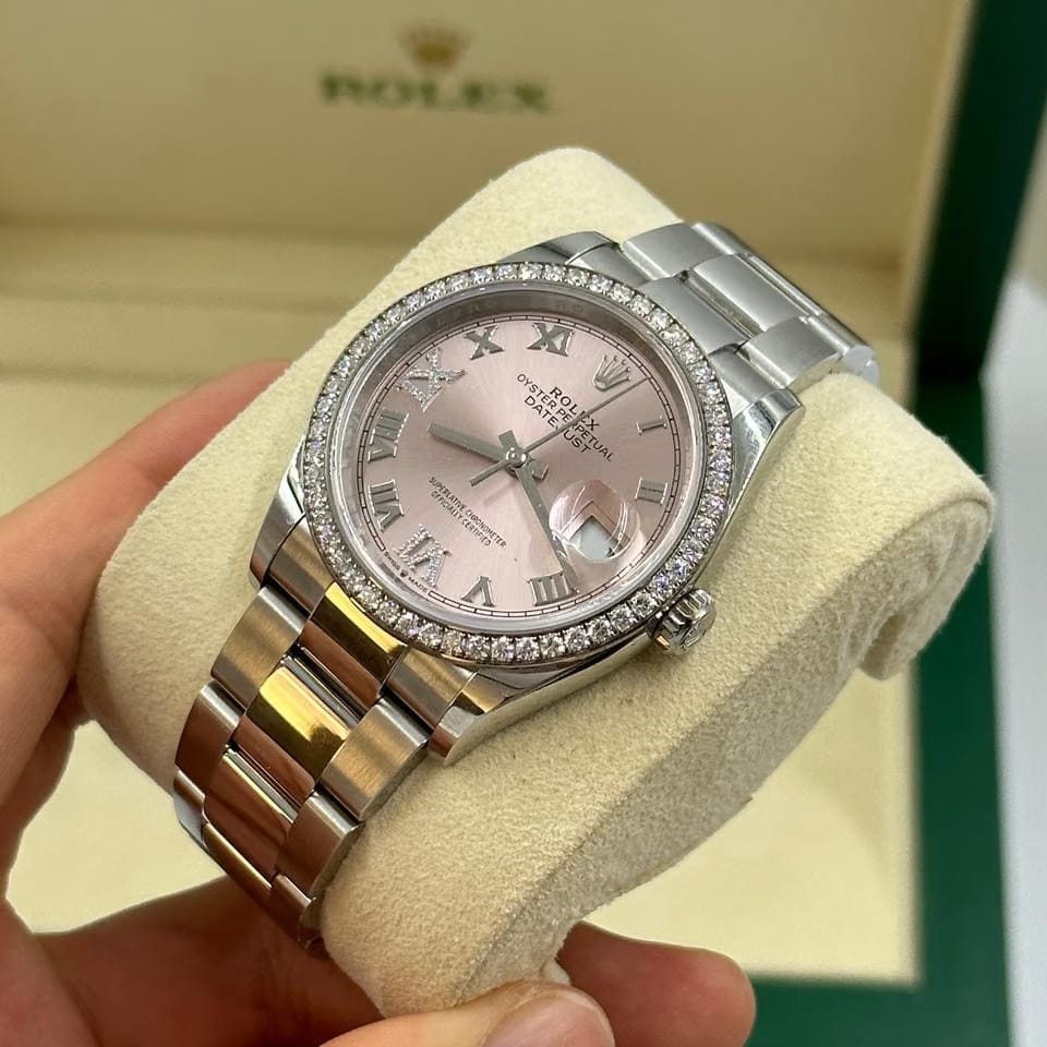 Rolex Datejust 36mm VIIX Pink Roman Dial Diamonds Bezel Oyster 126284 RBR PINK VIIX OYS