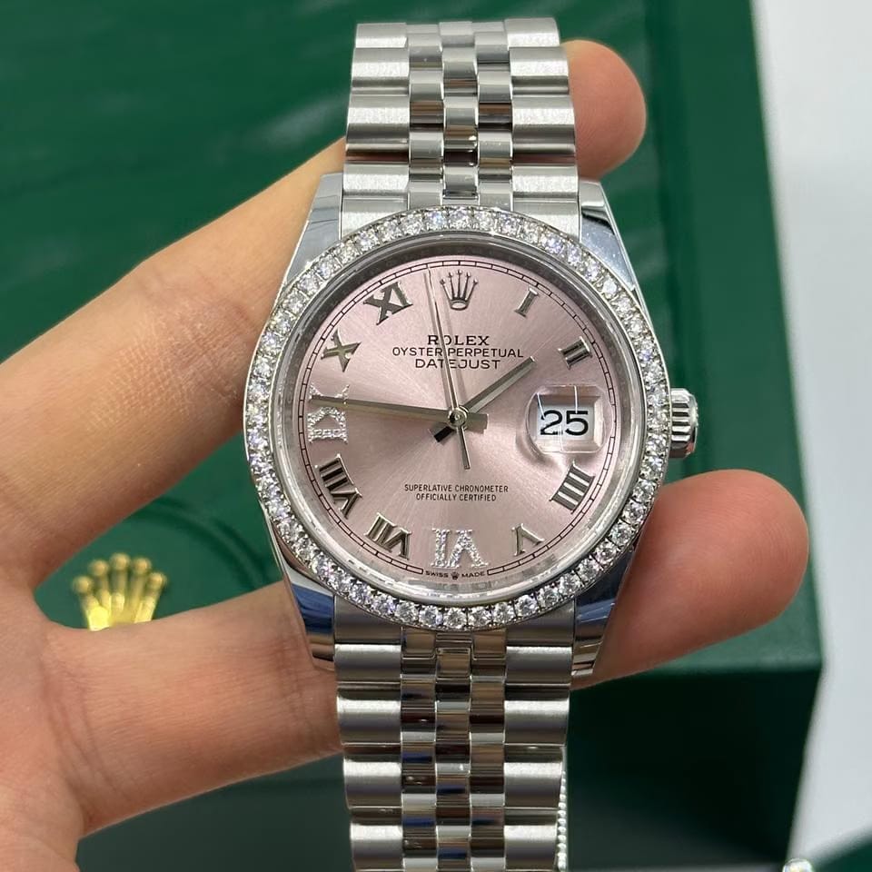 Rolex Datejust 36 126284 VIIX Pink Rorman Dial Diamonds Bezel Jubilee