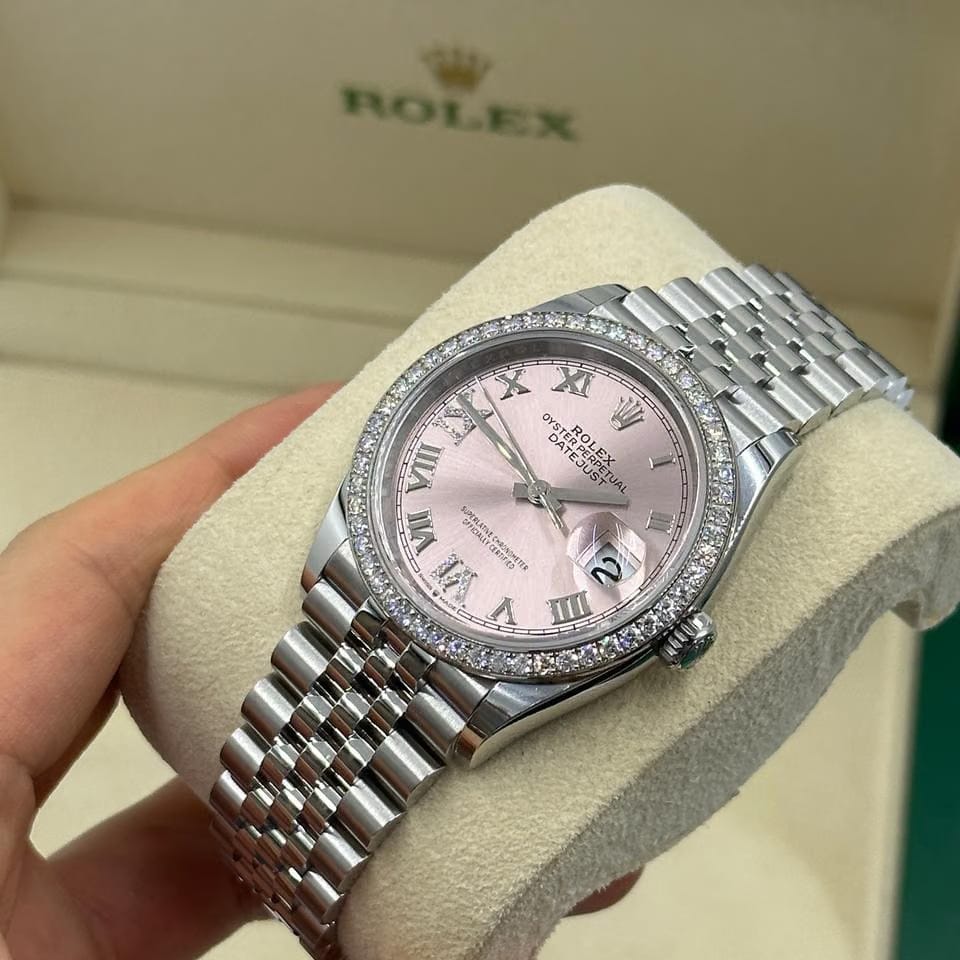 Rolex Datejust 36 126284 VIIX Pink Rorman Dial Diamonds Bezel Jubilee