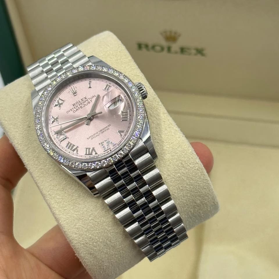 Rolex Datejust 36 126284 VIIX Pink Rorman Dial Diamonds Bezel Jubilee