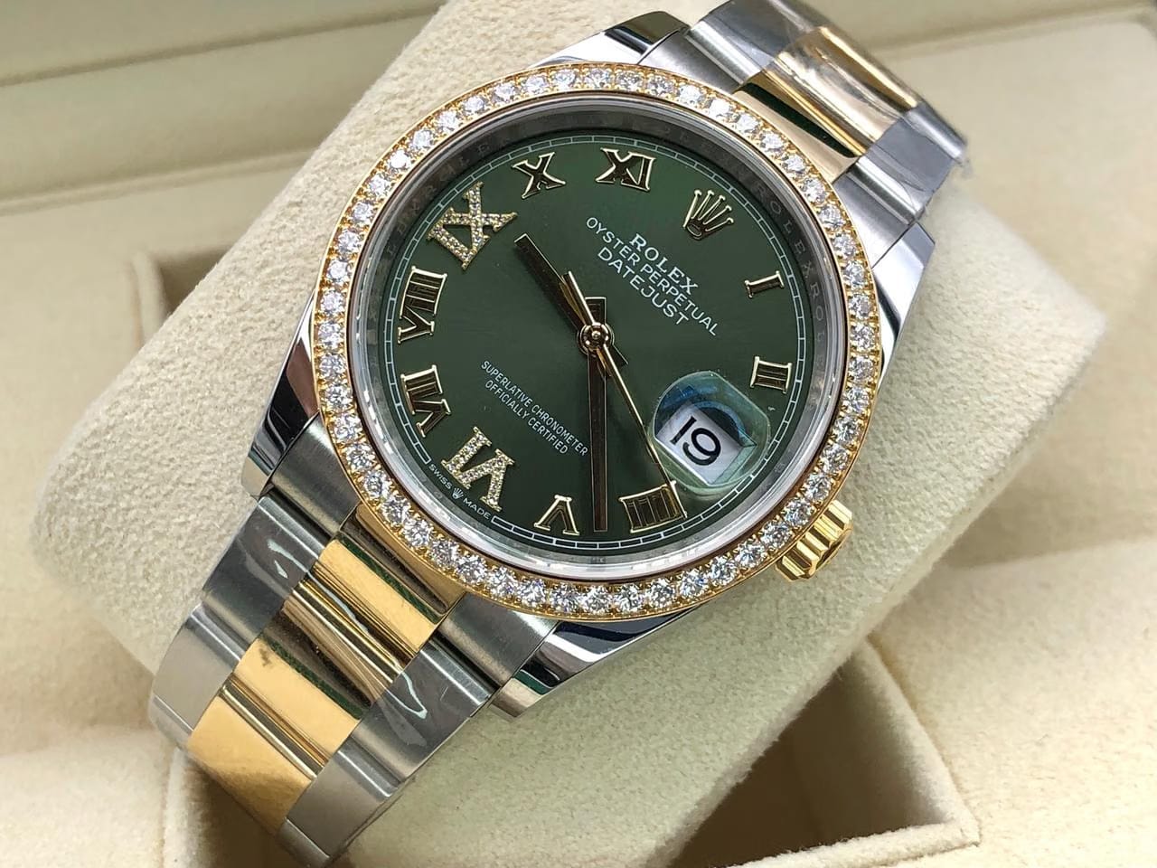 Rolex Datejust 36 126283 RBR Green Roman VIIX Dial Diamond Bezel Oyster