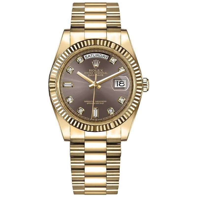 Rolex Day-Date 36mm 128238-0022 Dark Grey diamond Dial yellow gold Women's Rhodium 128238 MOP New old stock Full set