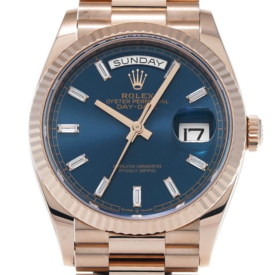 Rolex | Day-Date | 128235A | Rose gold | 36 mm | Rose gold | Green | Automatic