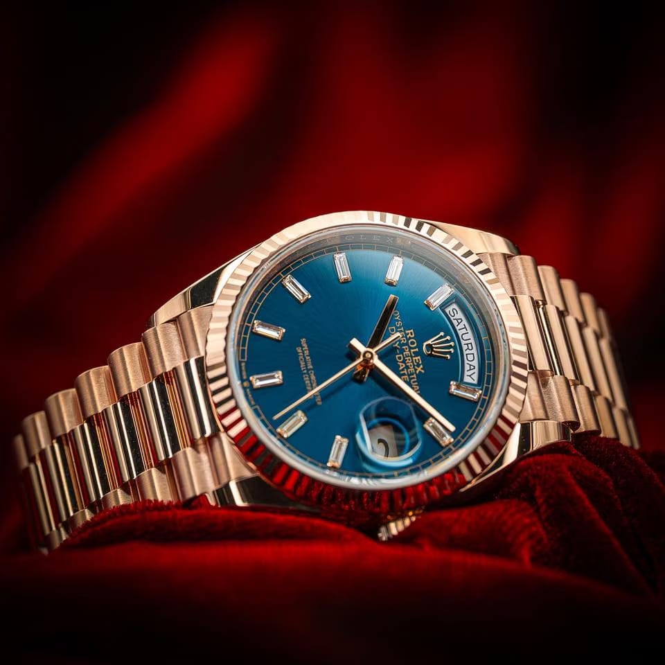 Rolex | Day-Date | 128235 | Rose gold | 36 mm | Rose gold | Blue | Automatic