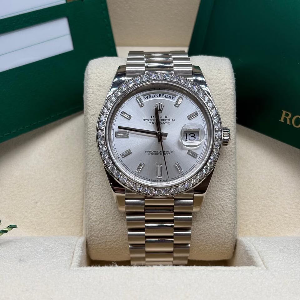Rolex | Day-Date | 228349RBR | White gold | 40 x 48 mm | White gold | Silver | Automatic