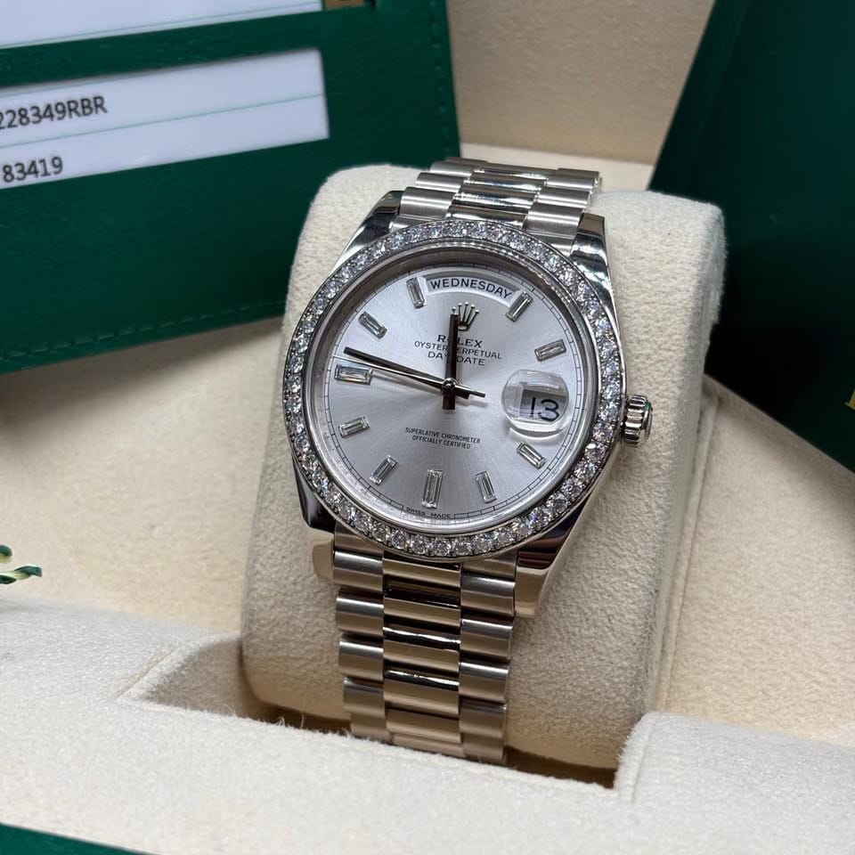 Rolex | Day-Date | 228349RBR | White gold | 40 x 48 mm | White gold | Silver | Automatic
