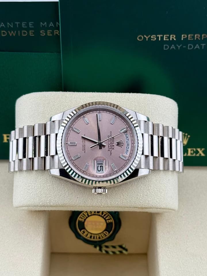 Rolex | Day-Date | 128239 | White gold | 36 x 43 mm | White gold | Pink | Automatic