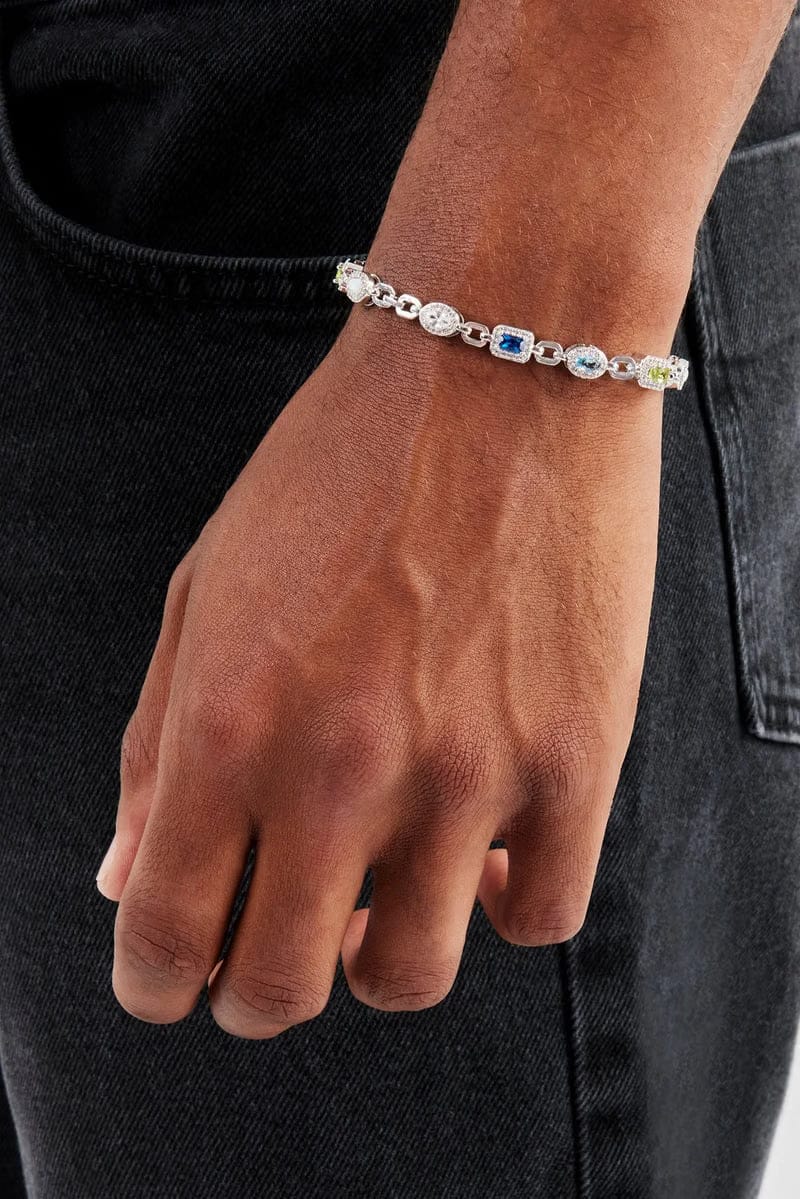 Iced Mixed Gemstone & Opal Link Bracelet - 6mm