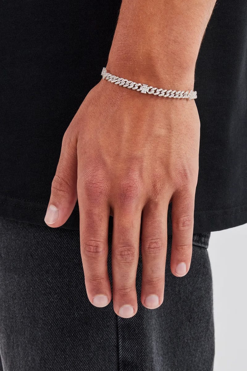 Iced Cross & Star Motif Cuban Bracelet - 6mm