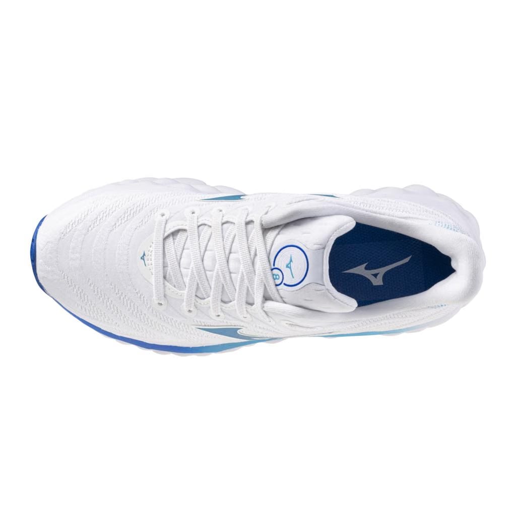 Mizuno Women's Wave Sky 8 Running Shoe White Moroccan Blue