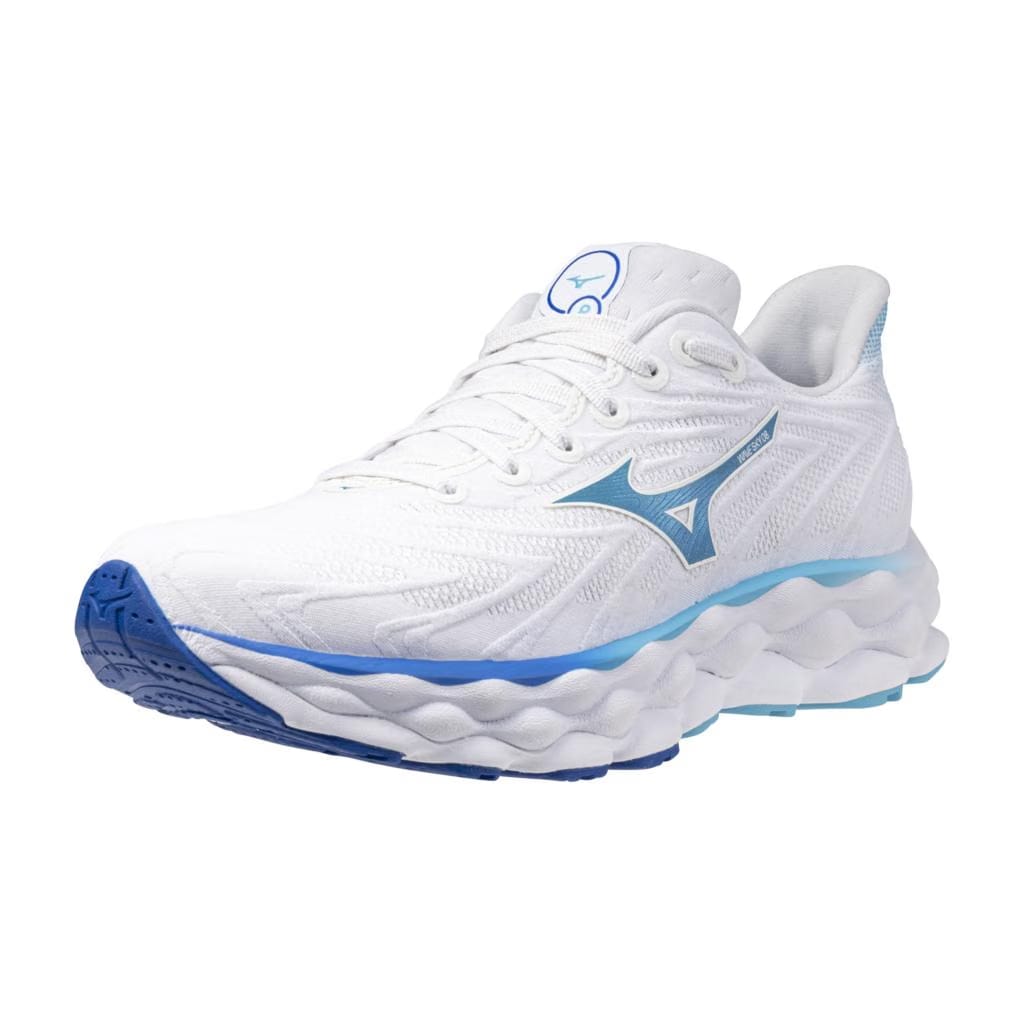 Mizuno Women's Wave Sky 8 Running Shoe White Moroccan Blue