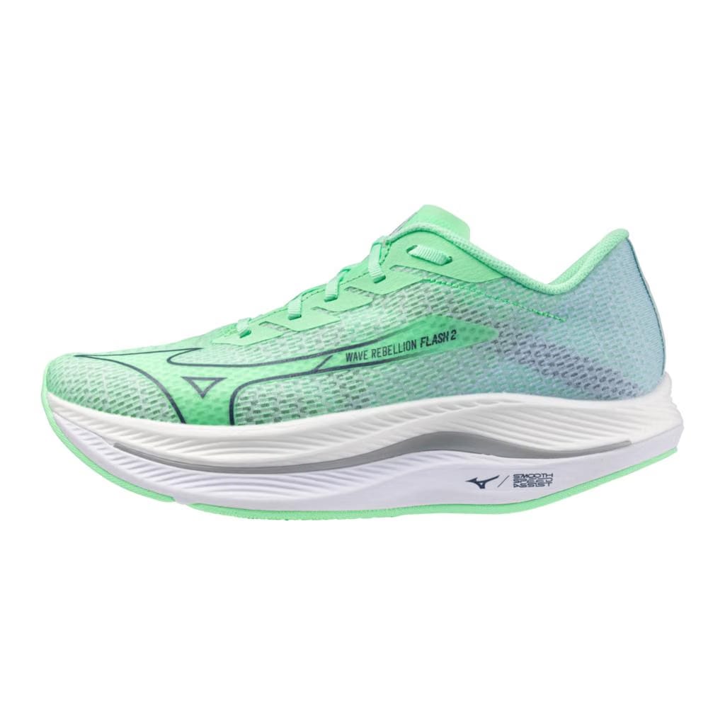 Mizuno Men's Wave Rebellion Flash 2 Running Shoe Neo Mint Vintage Indigo