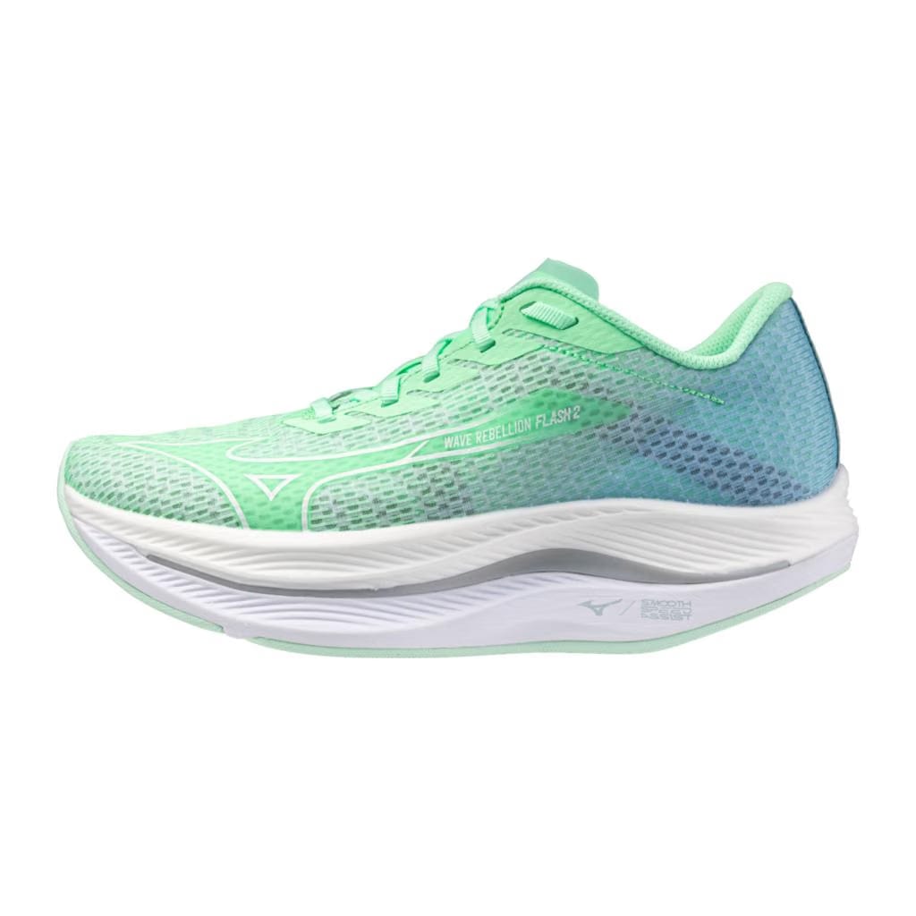 Mizuno Women's Wave Rebellion Flash 2 Running Shoe Neo Mint White