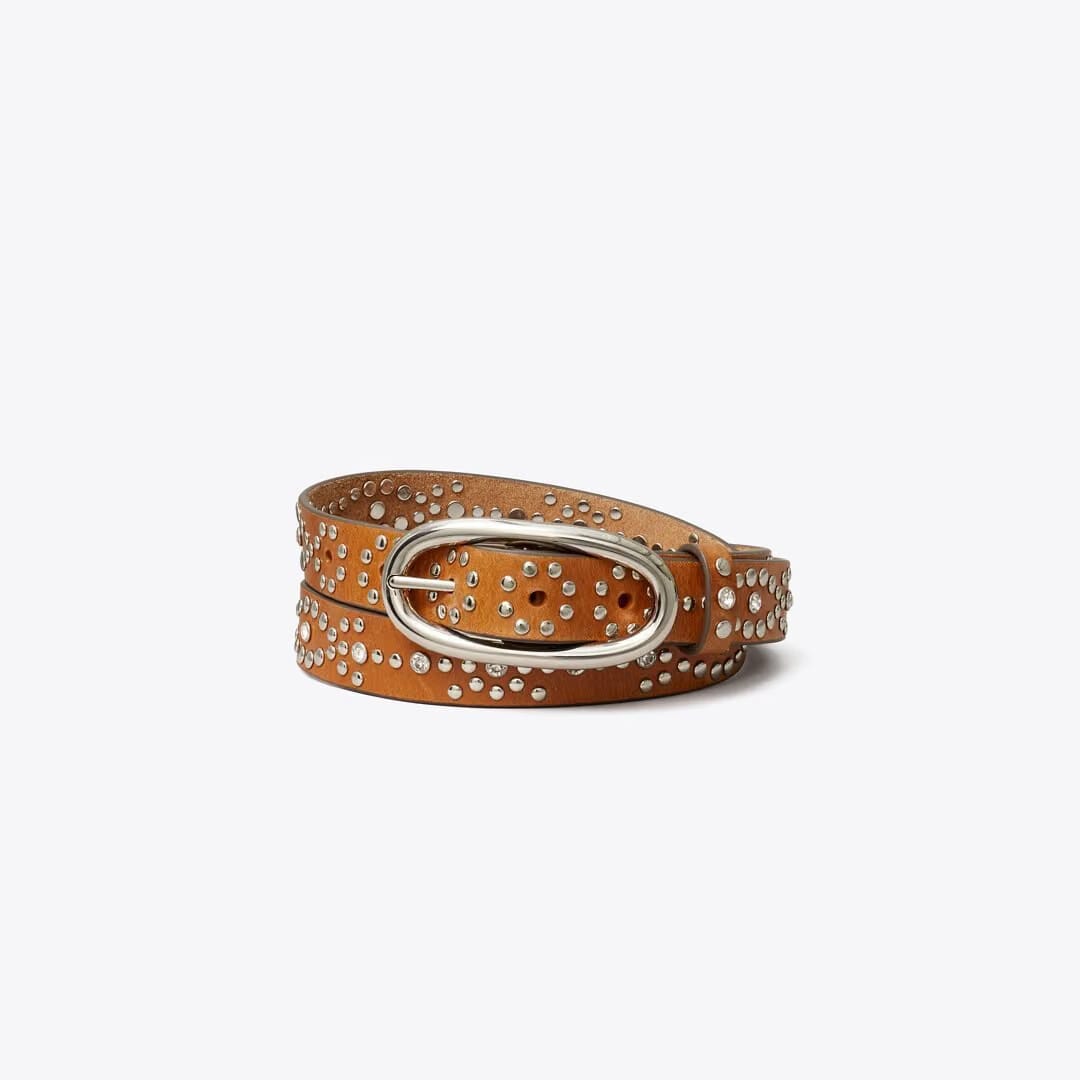 Tory Burch Pierced Studded Belt Burnt Umber