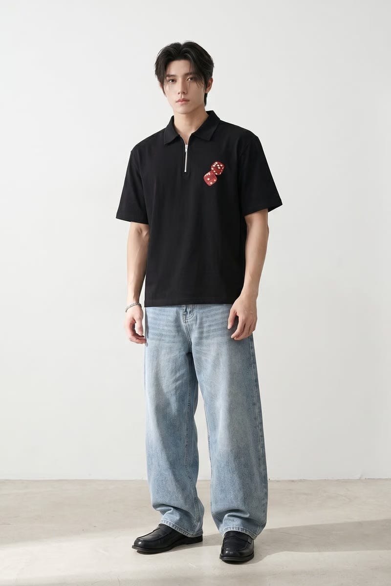 City Off Domes Dice & Drama Polo Black Quarter Zip T-Shirt