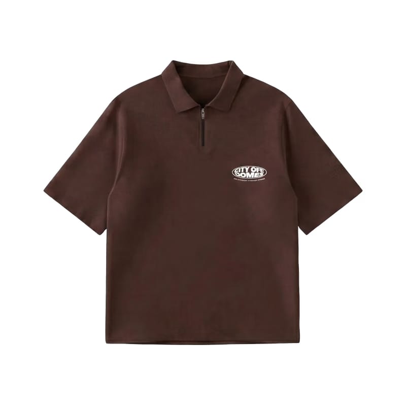 City Off Domes Dream in Ink Brown Polo Quarter Zip T-Shirt