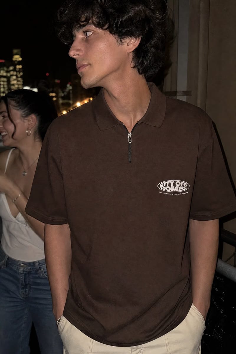 City Off Domes Dream in Ink Brown Polo Quarter Zip T-Shirt