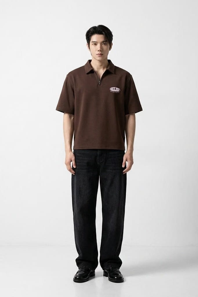 City Off Domes Dream in Ink Brown Polo Quarter Zip T-Shirt