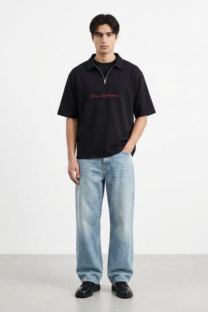 City Off Domes Zero Apologies Black Polo Quarter Zip T-Shirt