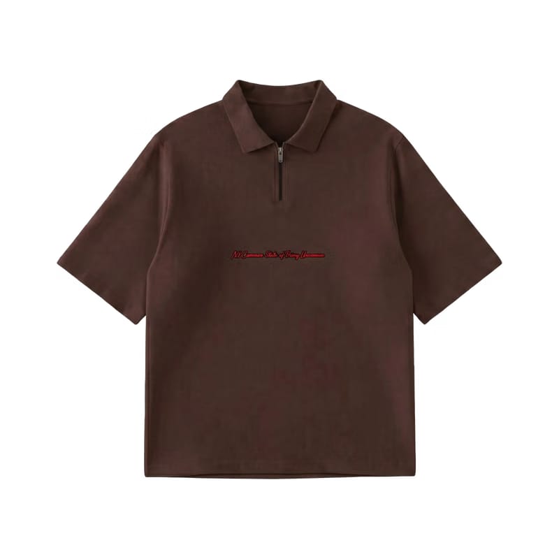 City Off Domes Zero Apologies Brown Polo Quarter Zip T-Shirt