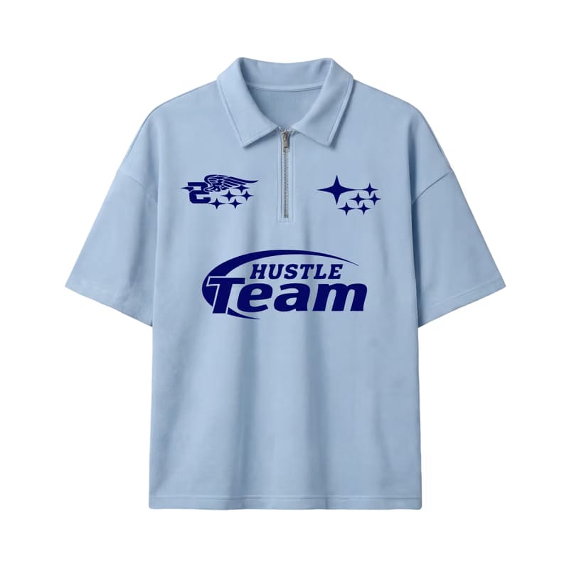 Hustle Team Be Autyst Quarter Zip Ice Blue T-Shirt