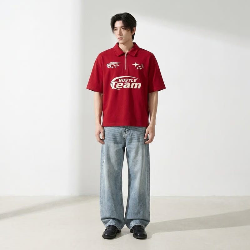 Hustle Team Be Autyst Quarter Zip Red T-Shirt